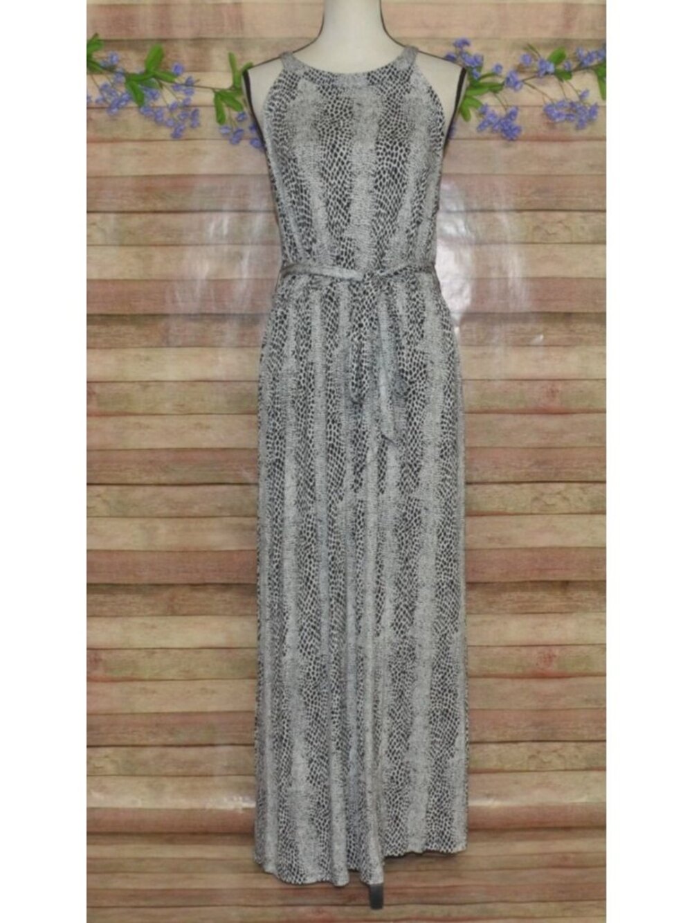 Lane Bryant Maxi Dress Size 14W 16W Tie Black White Animal Print Jersey Knit